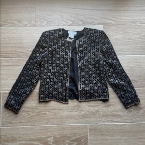 VTG NWT Papell Boutique Silk Beaded Jacket deadstock gold black silver
